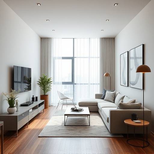 Stylish interior photography of a modern apartment, showcasing the sleek design and high-end finishes.